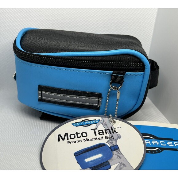 Moto Racer Tank Frame Mounted Bag Blue Black Reflective Bicycle Storage - Picture 1 of 8